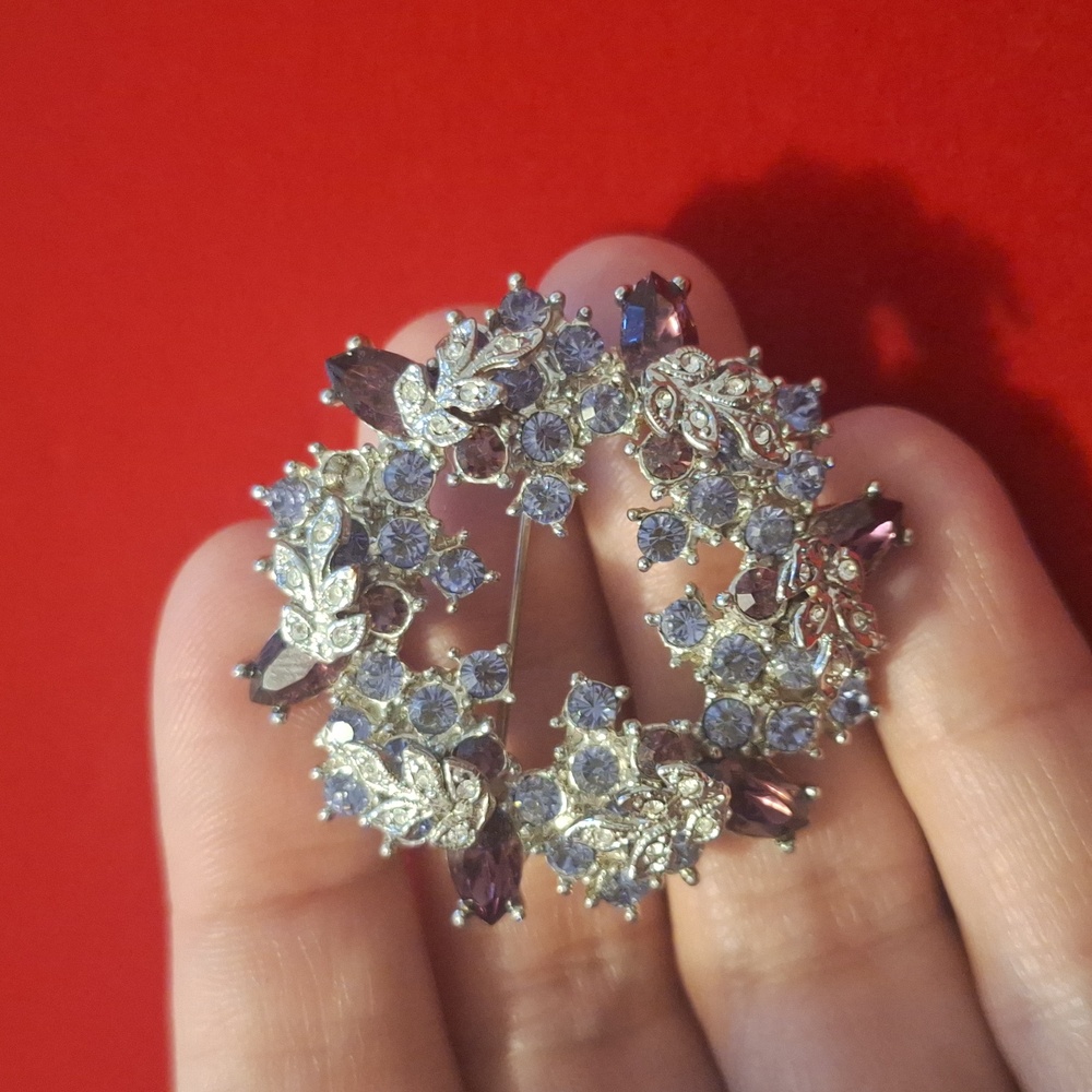 Vintage Silver and Purple Floral Brooch